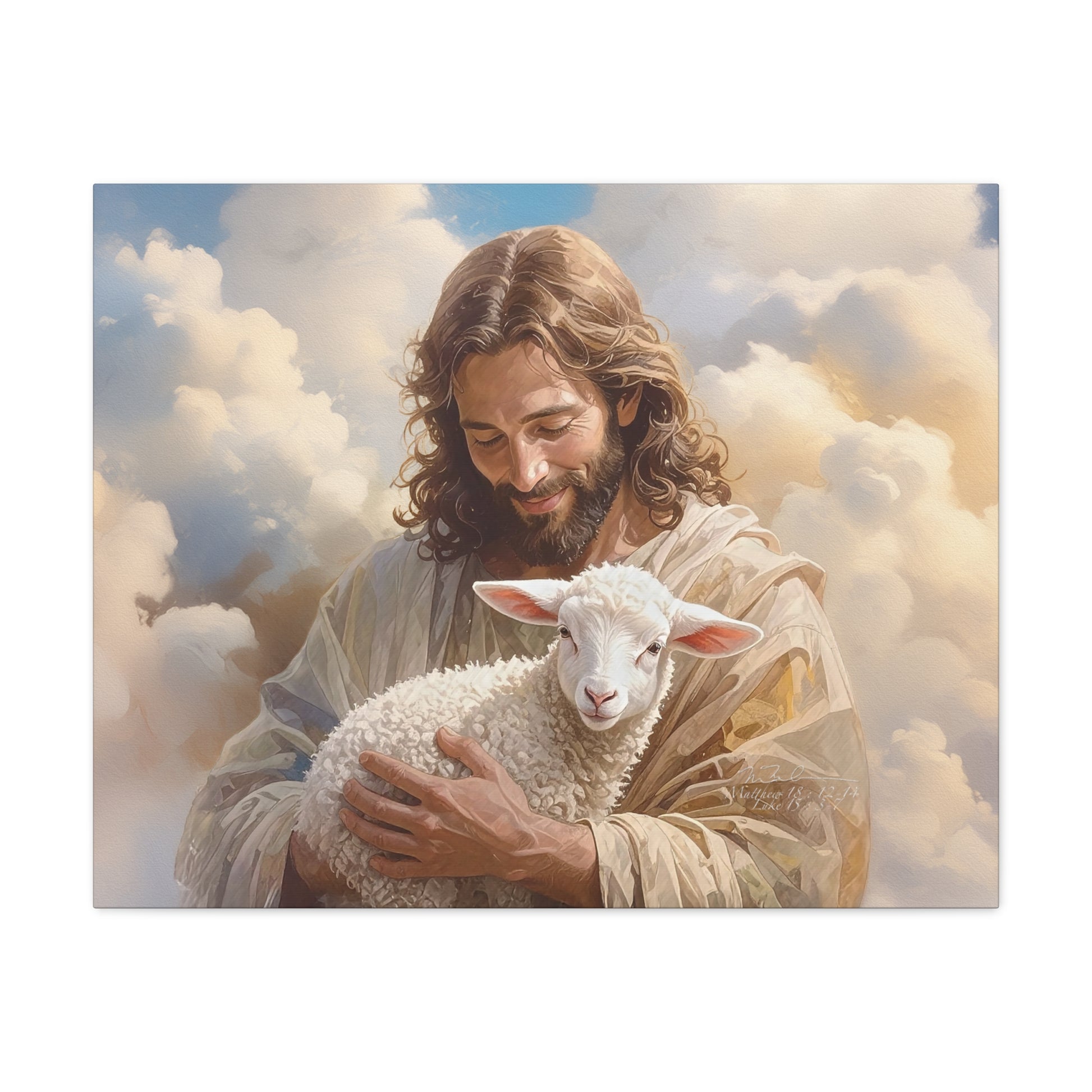 Inspirational Wall Art, Jesus with Lamb Gallery Wrap Canvas Print, Christian Decor, Religious Home Decor, Faith-Based Gift, Spiritual Artwork