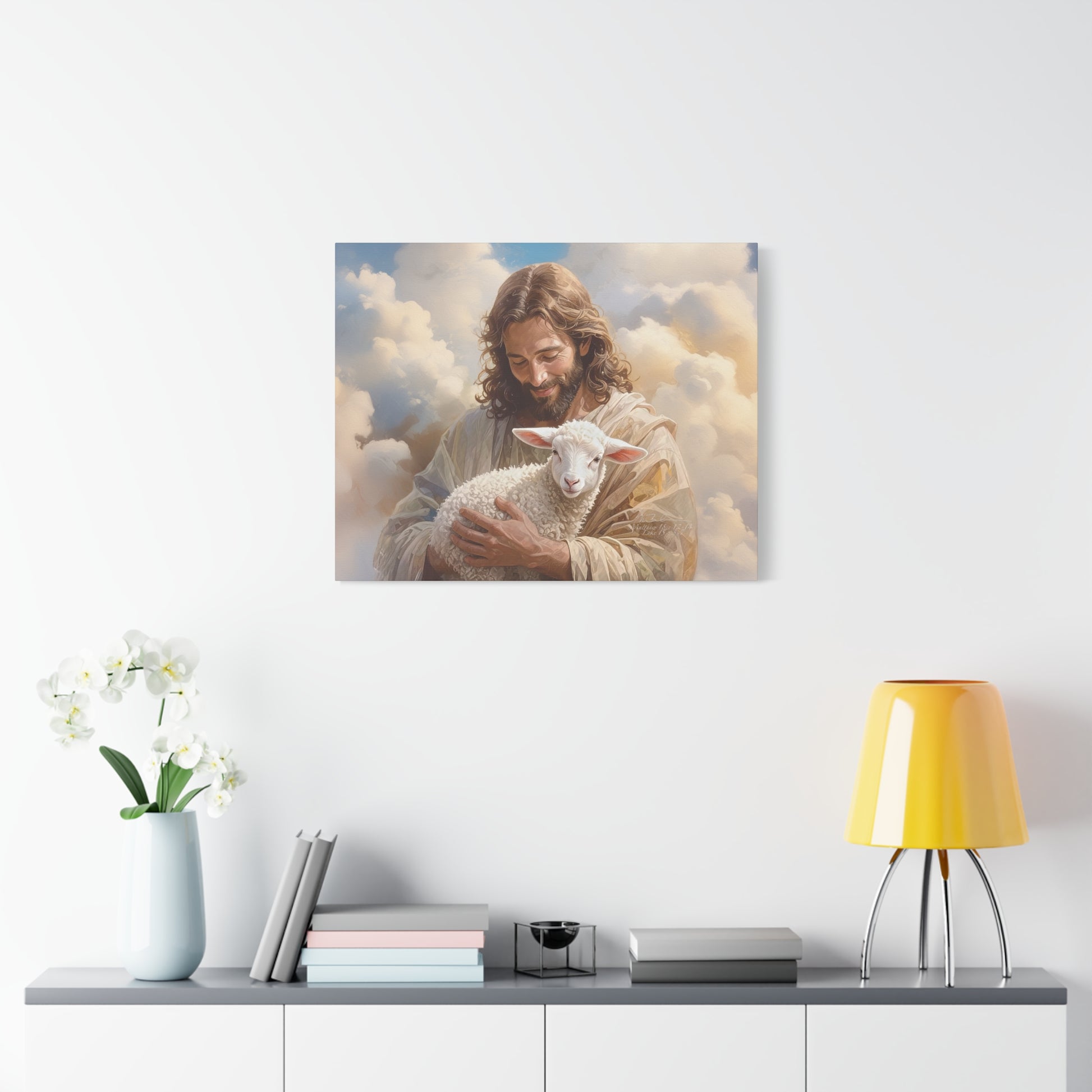 Inspirational Wall Art, Jesus with Lamb Gallery Wrap Canvas Print, Christian Decor, Religious Home Decor, Faith-Based Gift, Spiritual Artwork