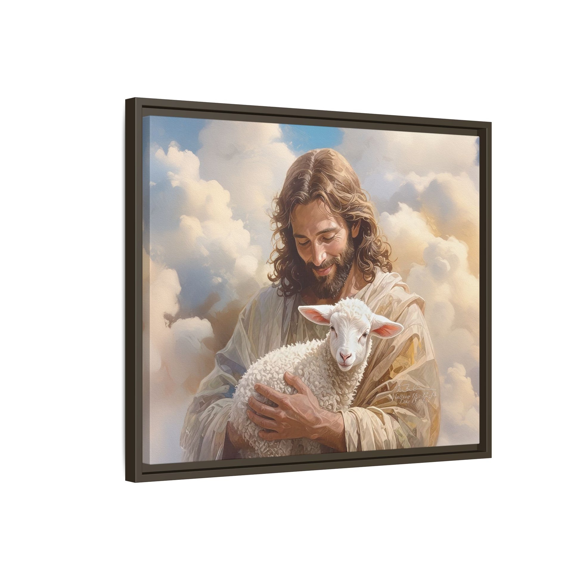 Jesus Christ and the Lost Lamb - Framed Matte Canvas Print.
